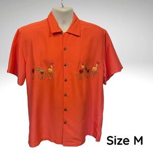 Island Republic Men’s Short Sleeve Button Down Shirt Orange Embroidered Cocktail